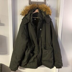 Olive Green Parka with Faux Fur Hood